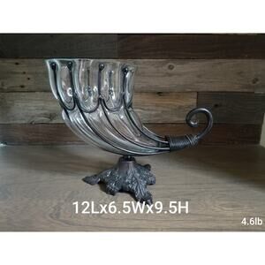 Vintage Caged Bubble Glass Hand Blown Wrought Iron Cornucopia Vase Centerpiece